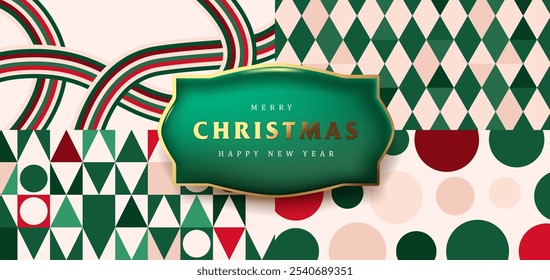 Set of Merry Christmas holiday background pattern packaging design template