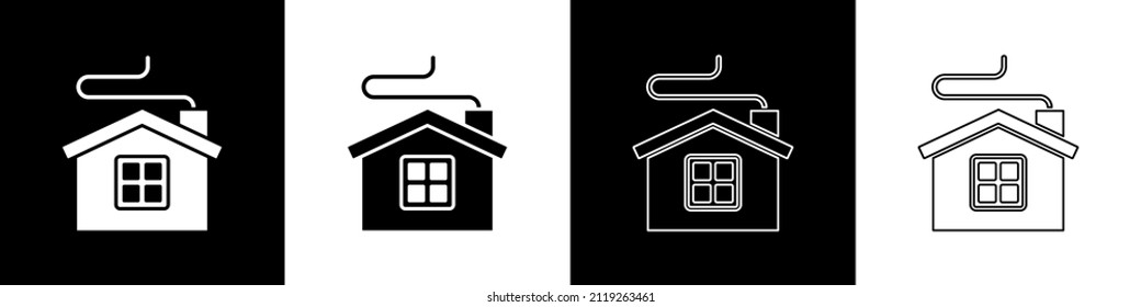 Set Merry Christmas house icon isolated on black and white background. Home symbol.  Vector