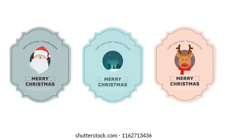 Set of merry christmas label winter design. Illustration vector vintage texture background.