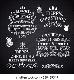 set of Merry Christmas lettering. Vector typography, chalkboard