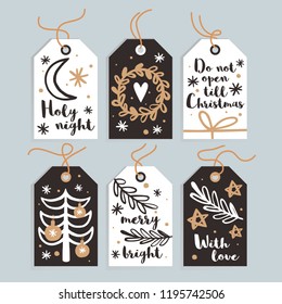 Set Merry Christmas and New Year gift tags and cards. Vector illustration