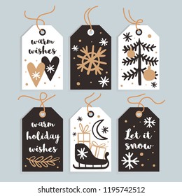 Set Merry Christmas And New Year Gift Tags And Cards. Vector Illustration