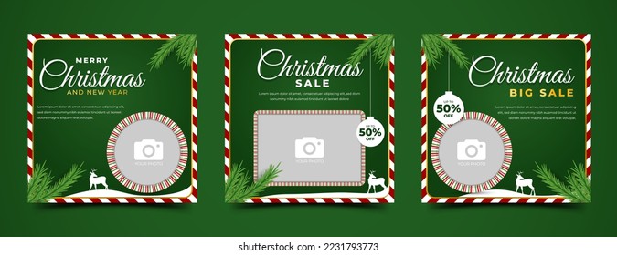 Set of Merry Christmas and New Year sale social media post template design