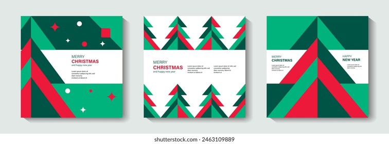 A set of  Merry Christmas and New Year greeting cards, posters, banner, holiday covers. Christmas templates with  in a modern minimalist style for the Internet, social network