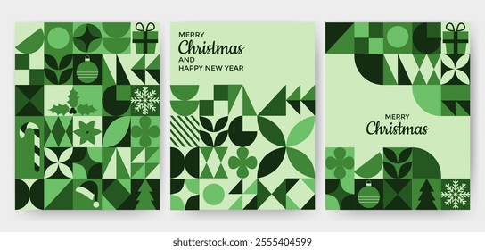 Set of Merry Christmas and new year background, banner, cover, poster design with modern minimalist style.