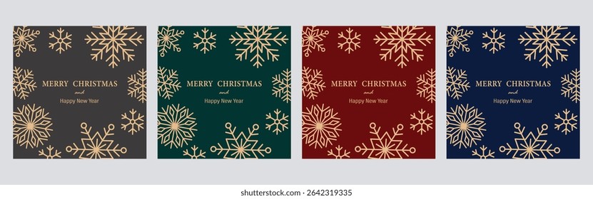 A set of Merry Christmas and New Year greeting cards with vector elements.
