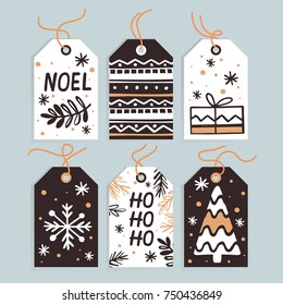 Set Merry Christmas And New Year Gift Tags And Cards. Vector Illustration