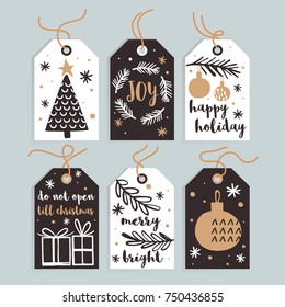 Set Merry Christmas And New Year Gift Tags And Cards. Vector Illustration