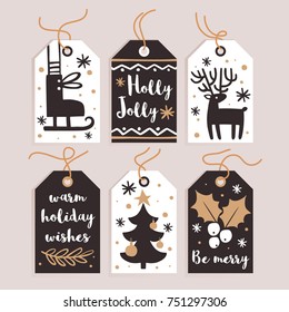 Set Merry Christmas and New Year gift tags and cards. Vector illustration