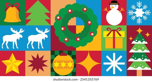 Set of merry christmas pattern background element vector