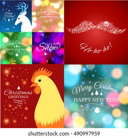 Set of Merry Christmas postcard with designed text. Vector illustration.