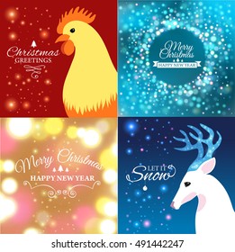 Set of Merry Christmas postcard with designed text. Vector illustration.