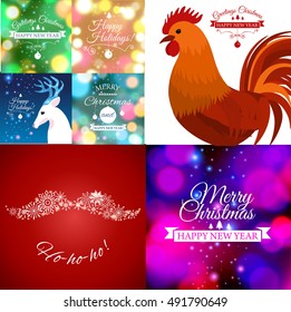 Set of Merry Christmas postcard with designed text. Vector illustration.