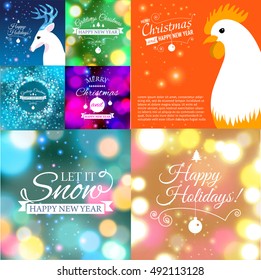 Set of Merry Christmas postcard with designed text. Vector illustration.