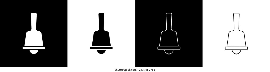 Set Merry Christmas ringing bell icon isolated on black and white background. Alarm symbol, service bell, handbell sign, notification.  Vector
