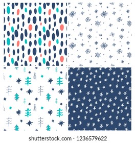 Set Merry Christmas seamless pattern. Cute design for textile, fabric, wallpaper, background, wrapping paper, cover and other print design.