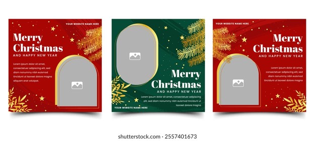 Set of Merry Christmas square banner template. Usable for social media post, greeting card, invitation, cover, banner