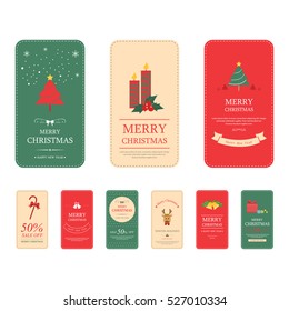 Set of merry christmas tags and banner. Winter holiday background.