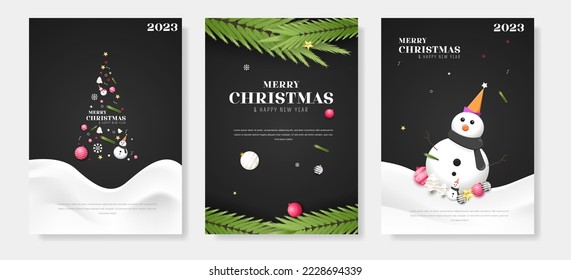 set of Merry christmas time greeting cards poster banner background template