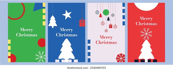 Set of Merry Christmas vector art bells card banner poster social media post design. cheerful wish you a greeting happy Christmas green blue white and red background. festive digital gift design. 