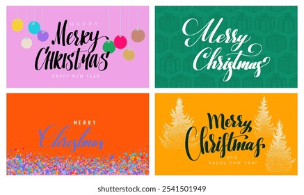 Set of Merry Christmas vector brush lettering. Template hand drawn modern brush calligraphy. Brush calligraphy. Holidays quotes for photo overlays, greeting cards, posters isolated on white background