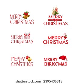 Set of Merry christmas written in different styles with ornaments and typography