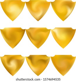 Set of mesh backgrounds in the form of a shield. Cool style of 80th. Trendy soft color logo. Yellow celebration templates for your cards, invitation, brochure and calendar.