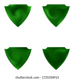 Set of mesh backgrounds in the form of a shield. Trendy soft color board. Isolated style of 80th. Green celebration templates for your cards, invitation, brochure and calendar.