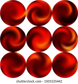 Set with mesh colorful round backgrounds. Trendy soft color art. Simple retro style of 80th. Red effective modern screens design for brochure, calendar, cards or invitation.
