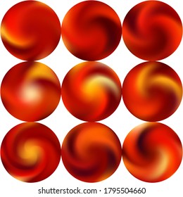 Set with mesh colorful round backgrounds. Popular retro style of 80th. Trendy soft color logo. Red effective modern screens design for brochure, calendar, cards or invitation.