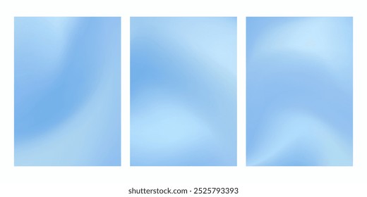 Set of mesh gradient backgrounds with fluid waves. Abstract pastel color compositions for modern design projects. Soft clouds. 