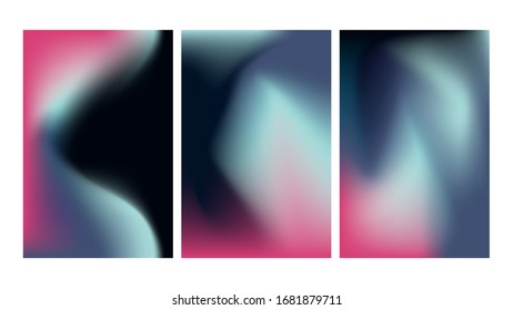 Set of mesh gradient colorful abstract vector backgrounds. Gradient design with rose, and blue colors