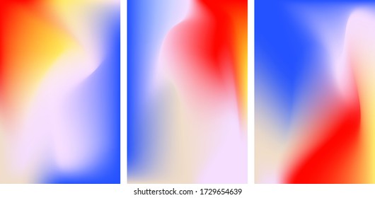 Conjunto de fondo vectorial abstracto colorido gradiente de malla. Diseño de degradado con colores azules y rojos