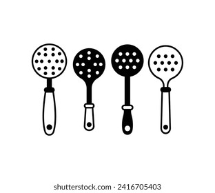 set mesh skimmer Icon of kitchen utensils simple black white vector design modern flat illustrations