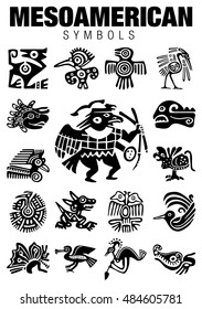 Set of Mesoamerican Symbols in black color on white background