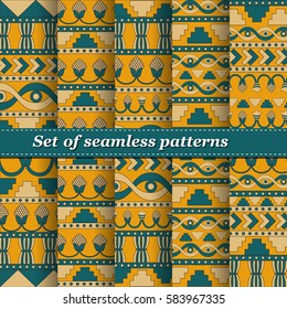 Set of Mesopotamia ornament Tribal seamless pattern. Can be used for cloth, jackets, invitation, flyers, bags, notebooks, cards, envelopes, pads, blankets, furniture, packing,