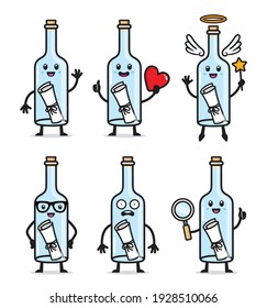 set of message in the bottle character design