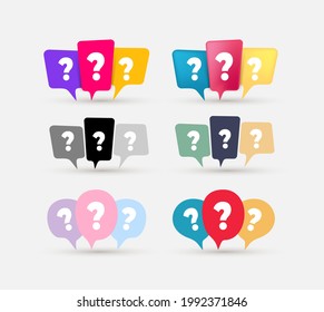 Set of message box with question mark icon. Chat, chat box, faq, help, message, speech bubble icon. Colored and black vector elements, isolated on white background.