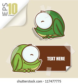 Set of message card with cartoon frog and paper frog fixed with sticky tape. Vector illustration.
