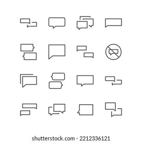 Set of message and communication icons, speech, chat bubble, comment, talk, text and linear variety vectors.
