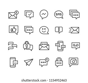 Set Of Message Conversation Email Icons Vector Editable Stroke. 48x48 Pixel Perfect.