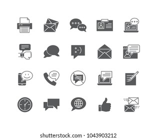 Conjunto de iconos planos de mensaje aislados en fondo blanco.