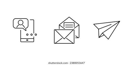 A set of message icons. Simple icons isolated on a white background. The icons include different variations of message. Vector illustration.