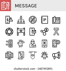 Set of message icons such as Text, Risk, Connection, Priority, Notebook, Telephone, Torah, Banner, Smartphone, Promotion, Ribbon, Chat, Thinking, Postman, Loyalty, Blog