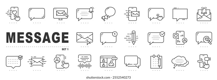 Set of message related line icons. Dialogue, chat, speech etc. Editable stroke.