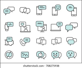 Set of Message Related.
Simple Vector Line Icon.
smartphone concept.
Conversation, SMS, Notification, Group Chat and more. - Shutterstock ID 708275938