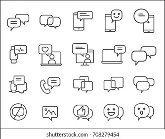 Set of Message Related.Simple Vector Line Icon.smartphone concept.Conversation, SMS, Notification, Group Chat and more. - Shutterstock ID 708279454