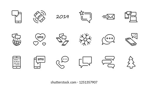 Set of Message Vector Line Icons. Contains such Icons as Conversation, SMS, Heart, Love Chats, Notification, Group Chat and more. Editable Stroke. 32x32 Pixel Perfect.