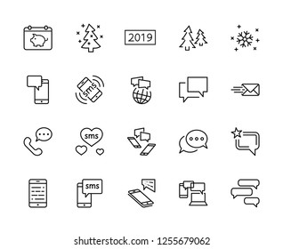 Set of Message Vector Line Icons. Contains such Icons as Conversation, SMS, Heart, Love Chats, Notification, Group Chat and more. Editable Stroke. 32x32 Pixel Perfect.