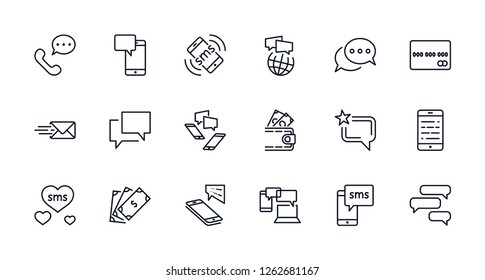 Set of Message Vector Line Icons. Contains such Icons as Conversation, SMS, Heart, Love Chats, Notification, Group Chat and more. Editable Stroke. 32x32 Pixel Perfect.